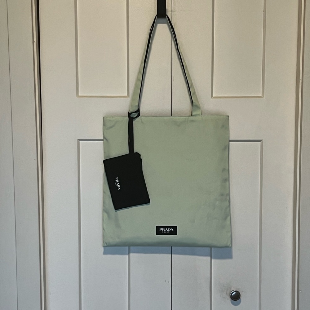 Prada Mint Green Reversible Tote with Black Pouch NWOT